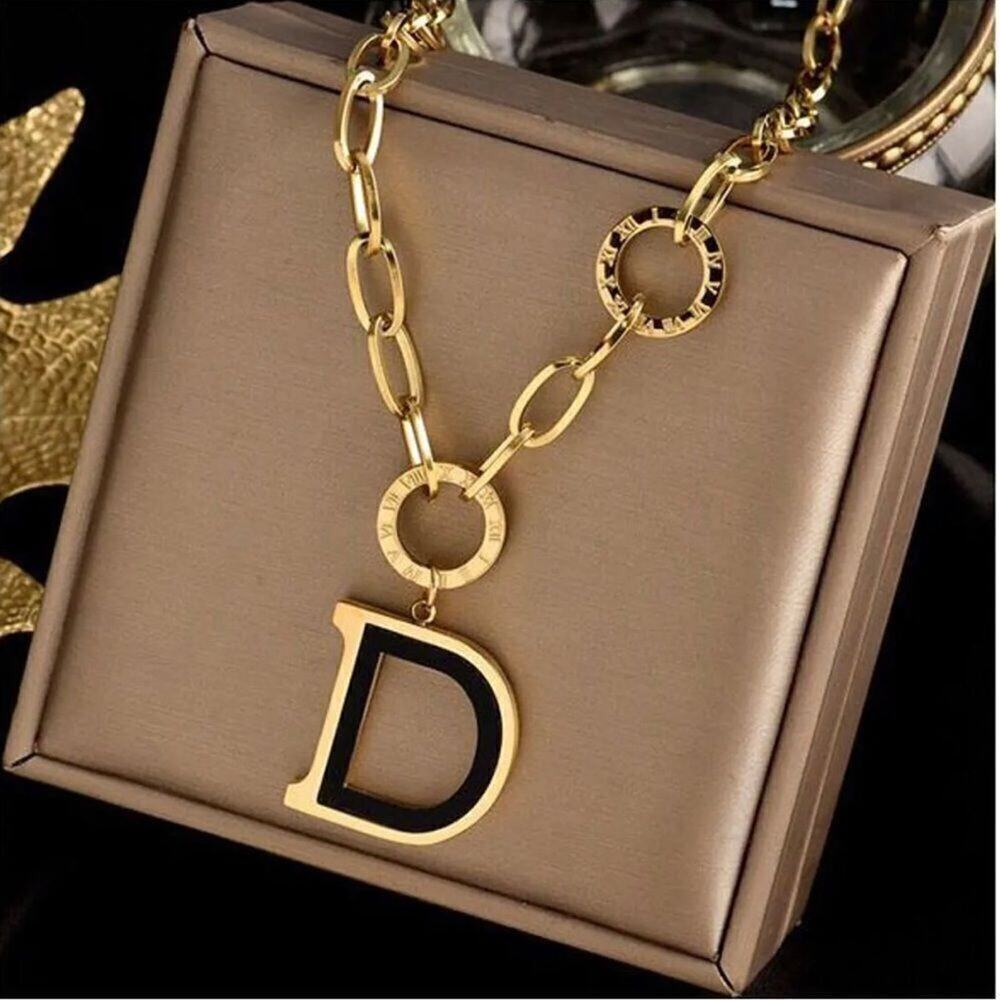 Designer IGold Plated Black D Necklace